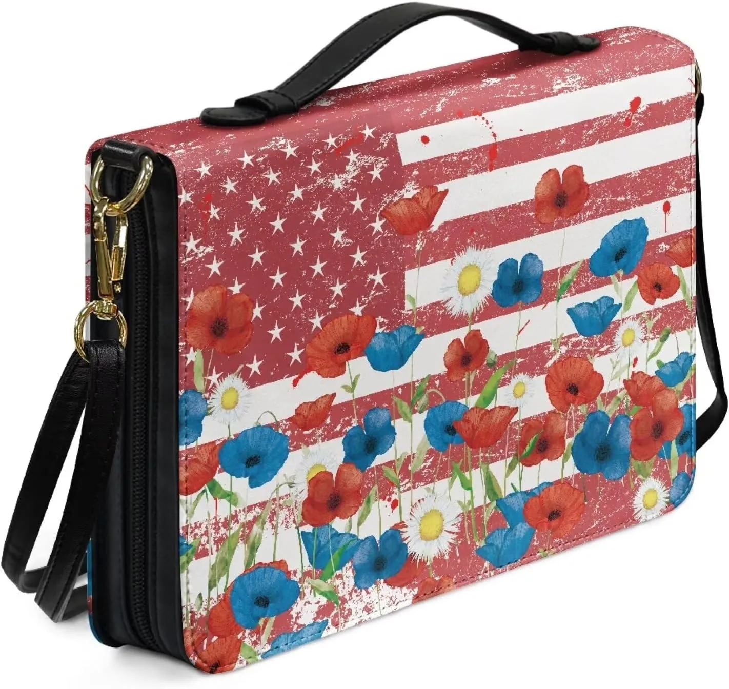 Bible Cover for Women Girls, Leather Bible Carrying Case with Strap, Lightweight Bible Tote Bag for School Church