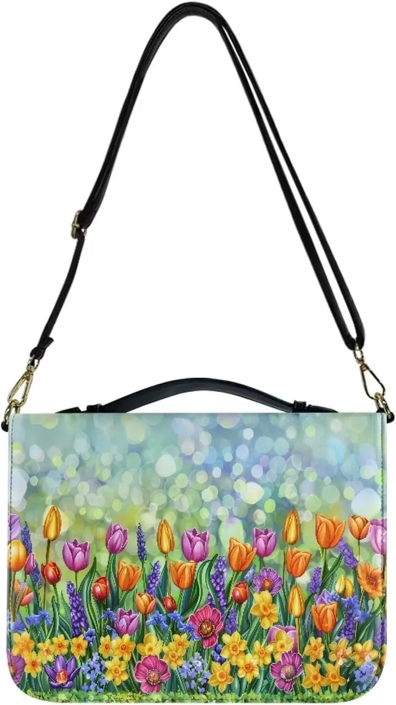 Bible Cover for Women Girls, Leather Bible Carrying Case with Strap, Lightweight Bible Tote Bag for School Church