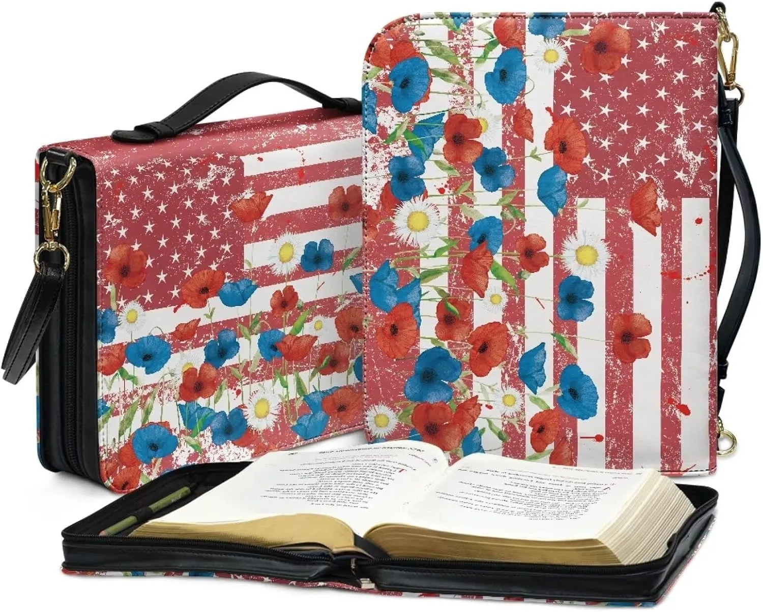 Bible Cover for Women Girls, Leather Bible Carrying Case with Strap, Lightweight Bible Tote Bag for School Church
