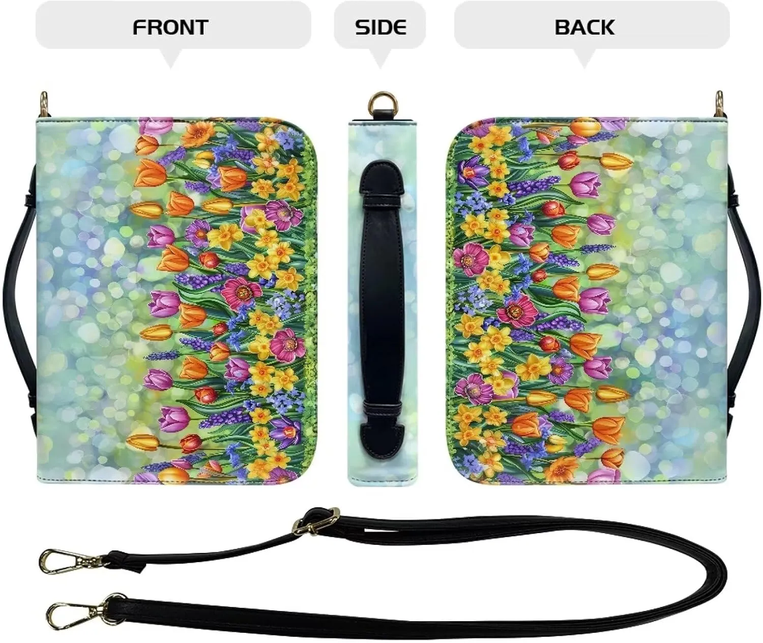 Bible Cover for Women Girls, Leather Bible Carrying Case with Strap, Lightweight Bible Tote Bag for School Church