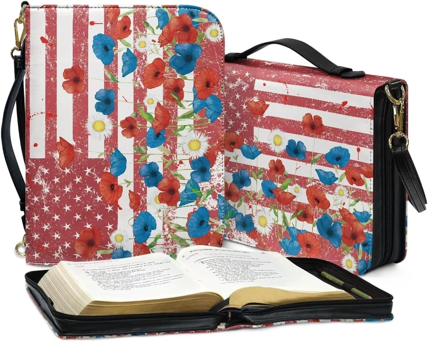Bible Cover for Women Girls, Leather Bible Carrying Case with Strap, Lightweight Bible Tote Bag for School Church