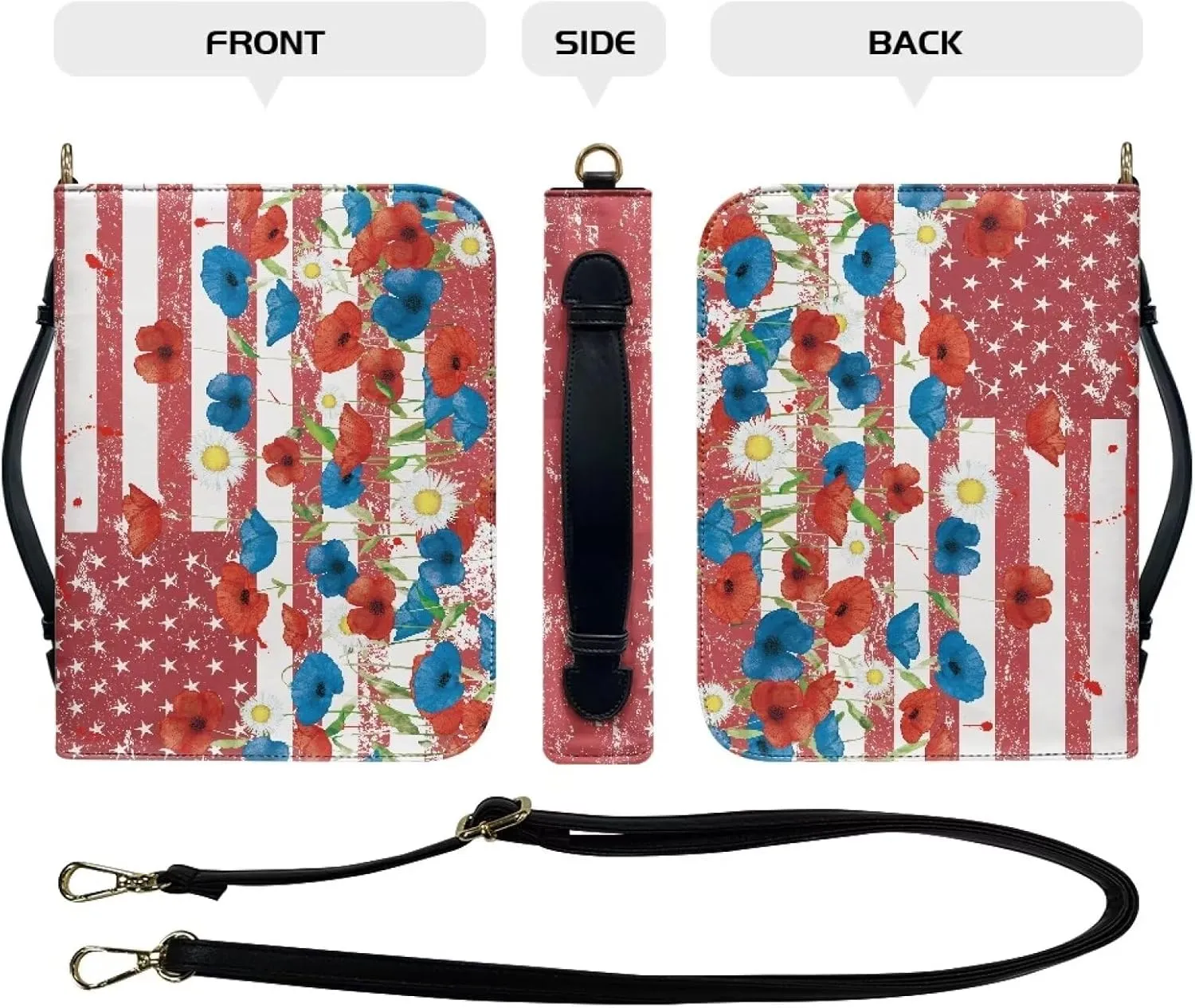 Bible Cover for Women Girls, Leather Bible Carrying Case with Strap, Lightweight Bible Tote Bag for School Church