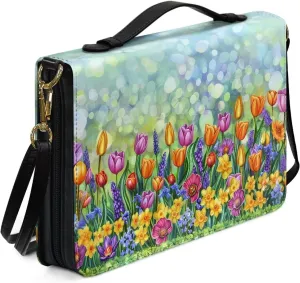 Bible Cover for Women Girls, Leather Bible Carrying Case with Strap, Lightweight Bible Tote Bag for School Church