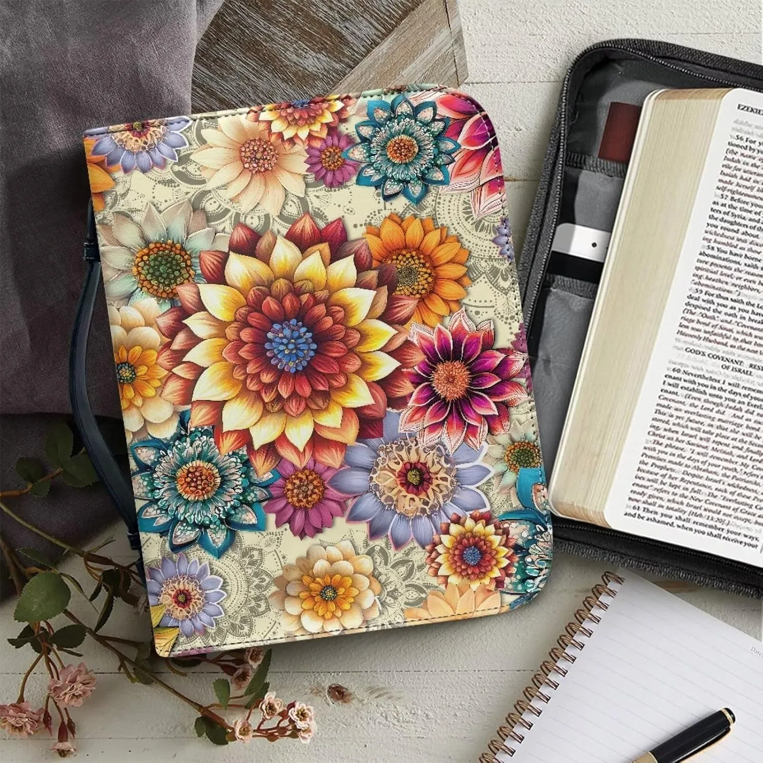 Bible Covers Carrier, Church Bag Bible Accessories Largr Capacity Scripture Bible Tools Carring Case Sturdy Church Bags Fashion Bible Organizer Fashion Flowers