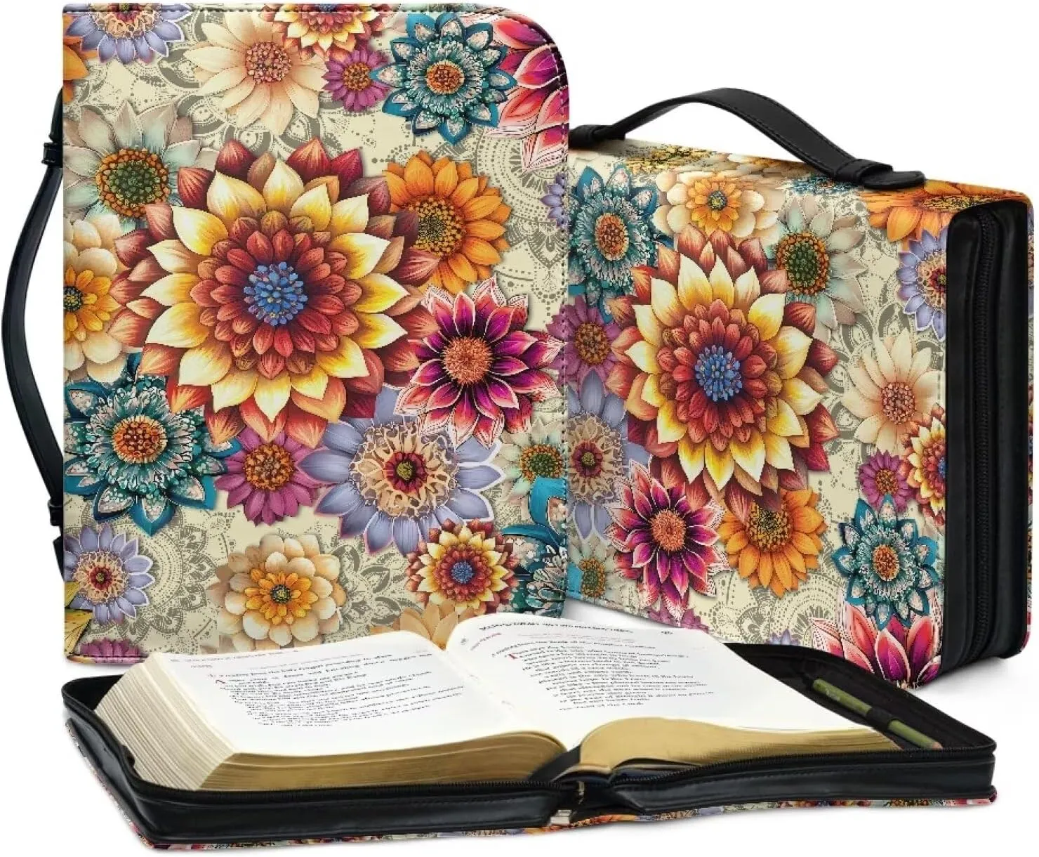 Bible Covers Carrier, Church Bag Bible Accessories Largr Capacity Scripture Bible Tools Carring Case Sturdy Church Bags Fashion Bible Organizer Fashion Flowers