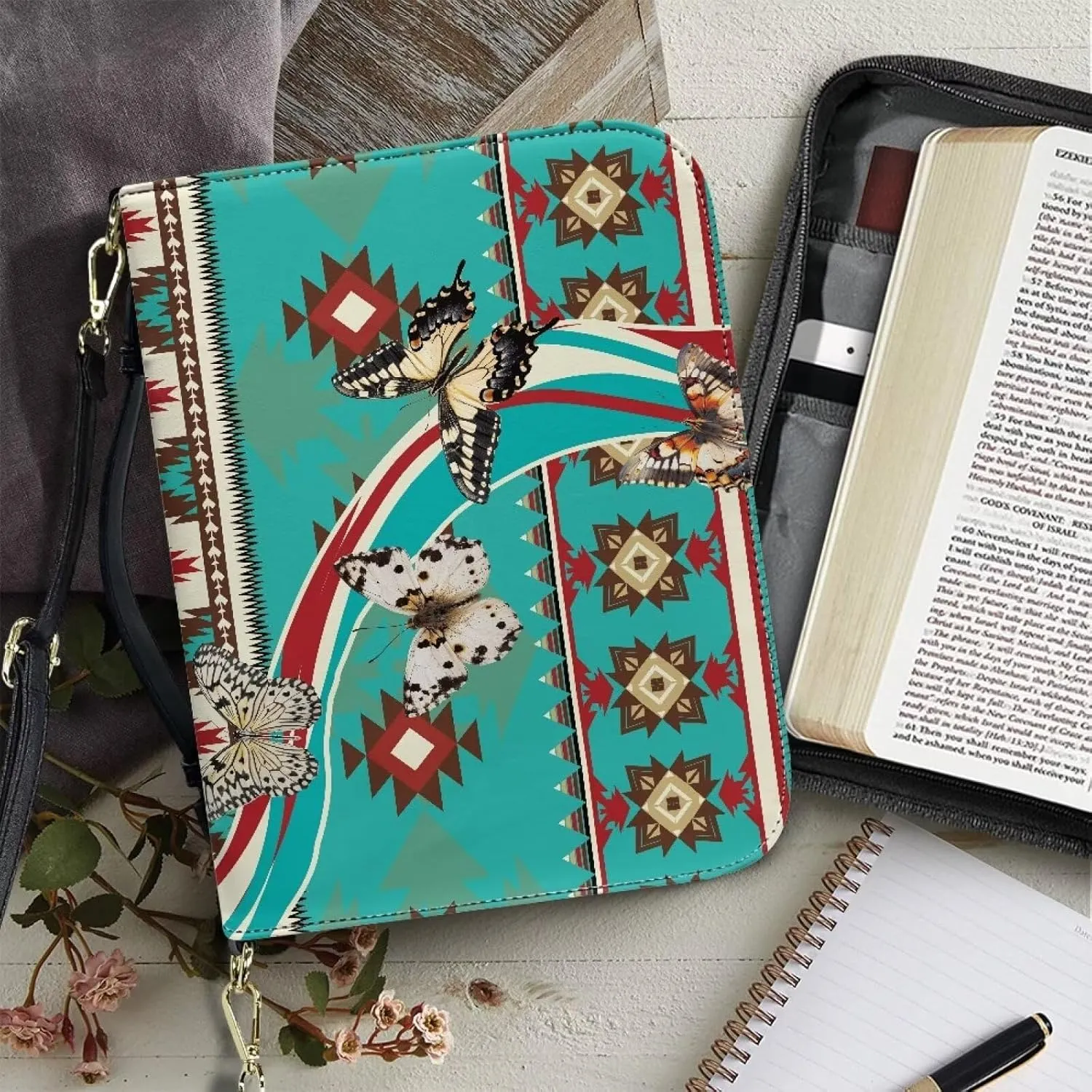 Bible Tote Bag with Handle, Waterproof Bible Accessories PU Leather Bible Case with Shoulder Strap