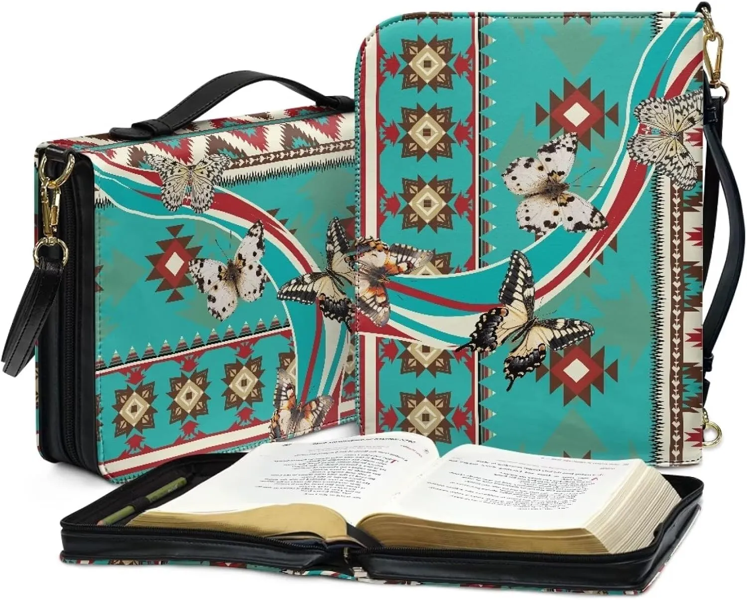 Bible Tote Bag with Handle, Waterproof Bible Accessories PU Leather Bible Case with Shoulder Strap