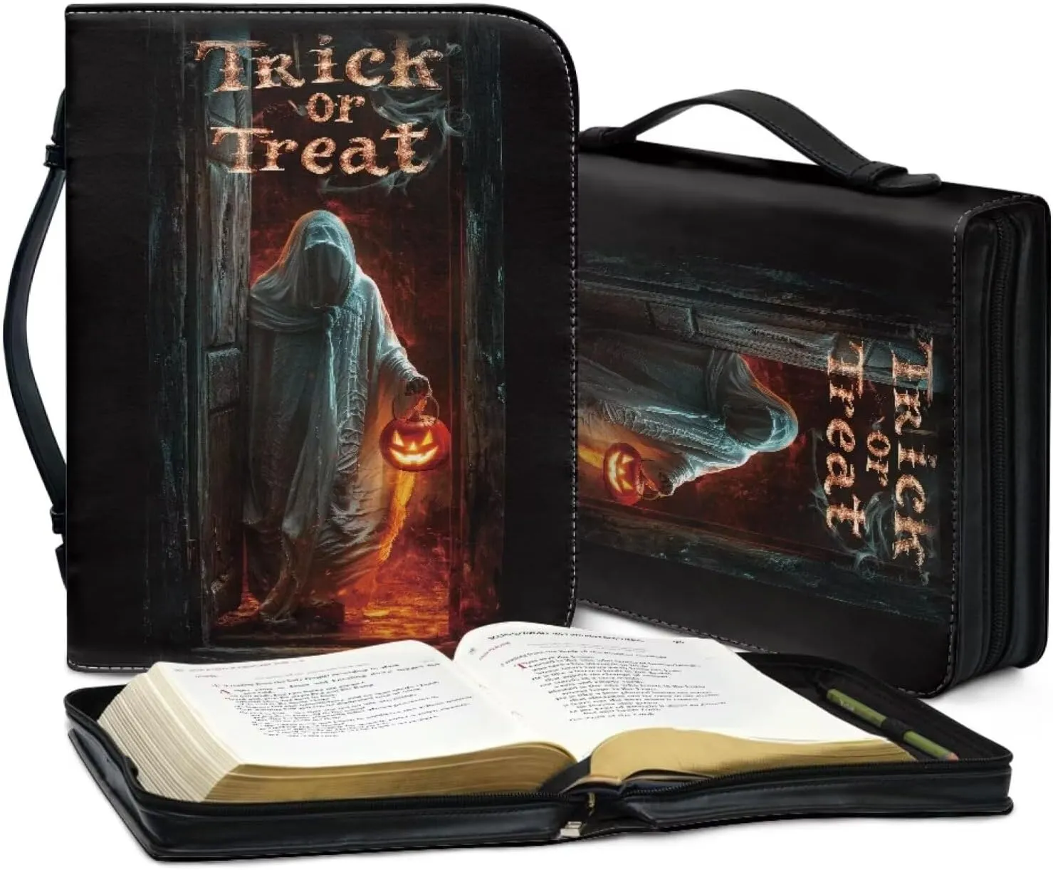 Bible Tote Cover for Men, Church Bag Bible Protective with Zippered Pocket, Waterproof Leather Bible Case for Worships,Halloween,M