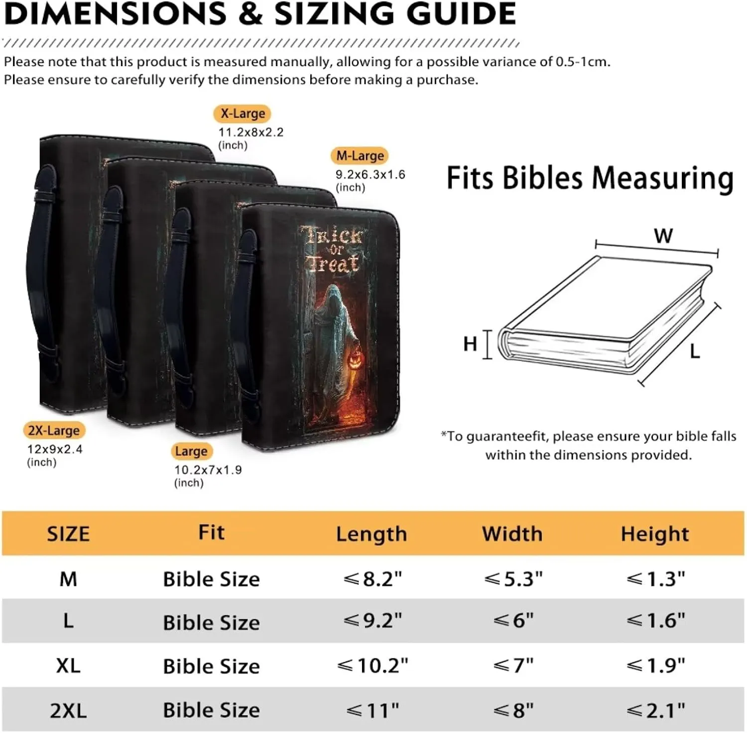 Bible Tote Cover for Men, Church Bag Bible Protective with Zippered Pocket, Waterproof Leather Bible Case for Worships,Halloween,M