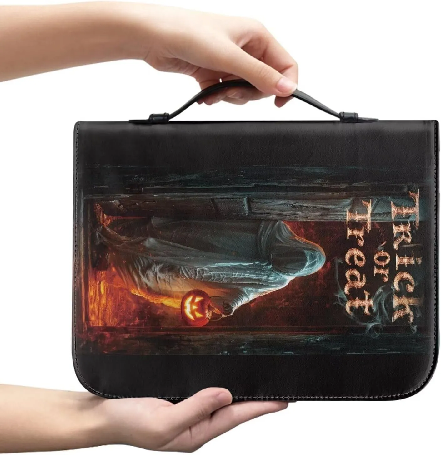 Bible Tote Cover for Men, Church Bag Bible Protective with Zippered Pocket, Waterproof Leather Bible Case for Worships,Halloween,M