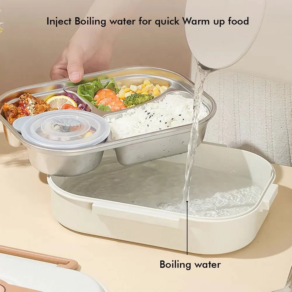 Big Size Stainless Steel Lunch Box /Tiffin with Insulated Matching Lunch Bag for Kids and Adults, Cream Brown Bear