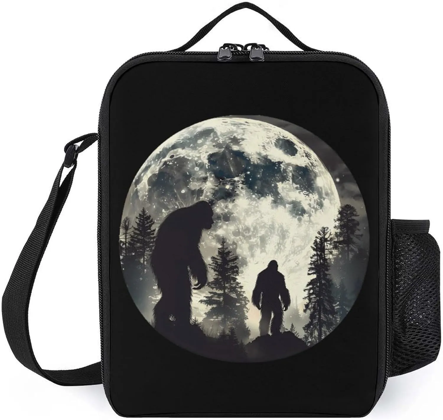 Bigfoot Forest Moon Portable Lunch Bag Shoulder Bag Insulated Lunch Box Holder Tote Handbag For Work Office Travel