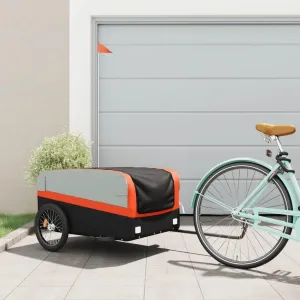 Bike Trailer for Heavy Goods Transport, Durable Iron Construction, Includes Safety Flag, Black and Orange