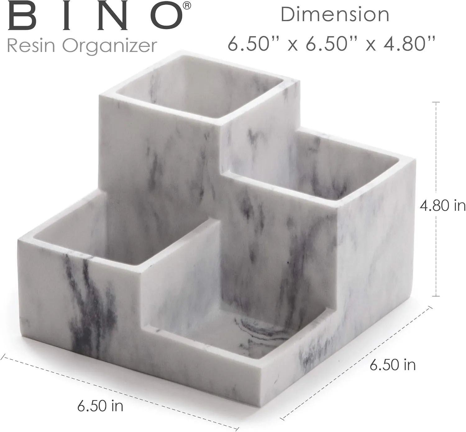 BINO Multi Purpose 4 Compartment Organizer - Make up Organizer for Vanity - Makeup Holders for Bathroom - Toiletry Organizers Countertop - Toothbrush and Bathroom Accessories Holder - Matte Marble