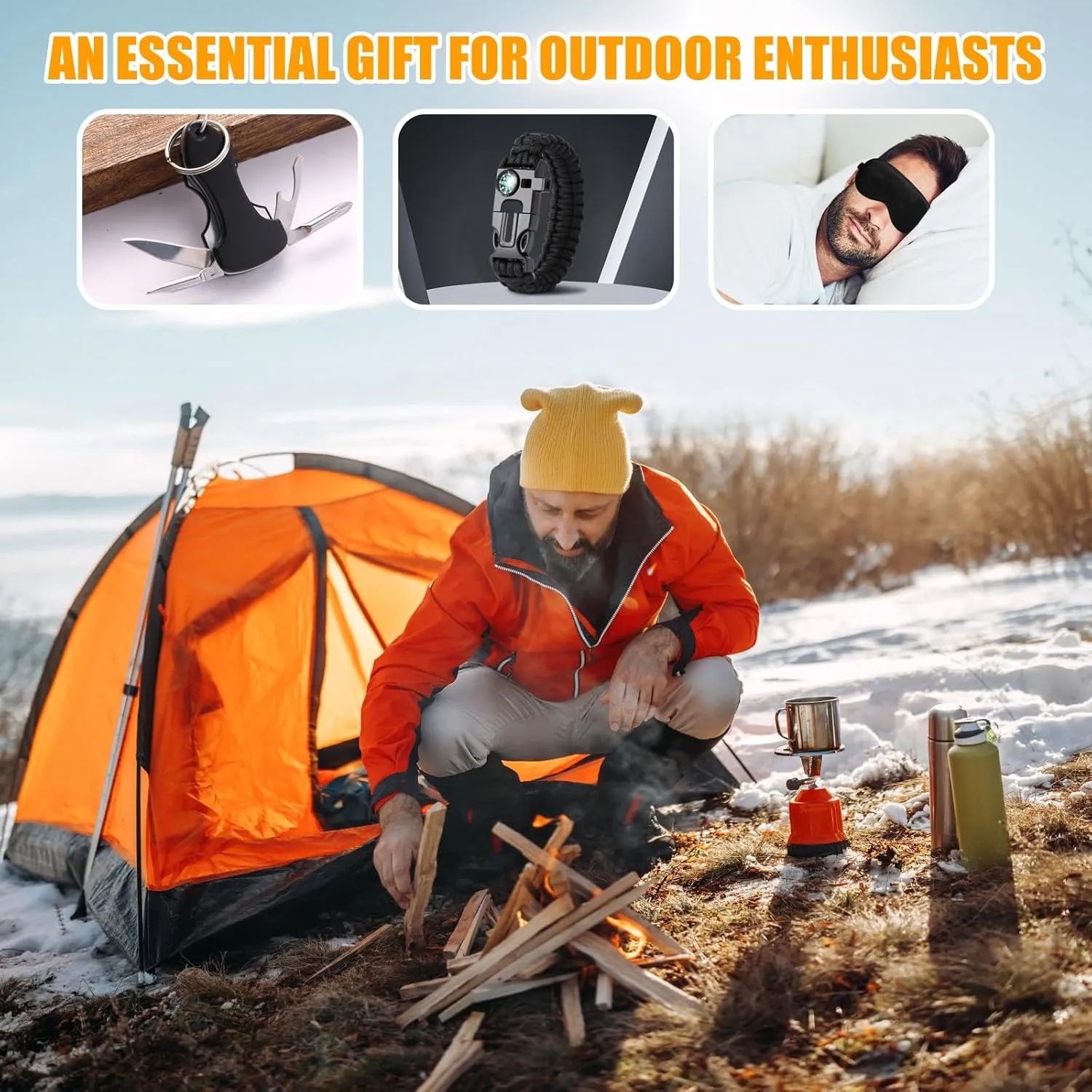 Birthday Gifts Baskets for Men,Premium Gift Baskets for Him,Cool Camping Outdoorsman Gift Set,Fathers Day Christmas Mens Gifts Ideas,Thank You Presents for Dad