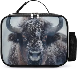 Bison Snowstorm Lunch Bag Insulated Lunch Box Container Reusable Lunch Tote Bag for Office Work Travel