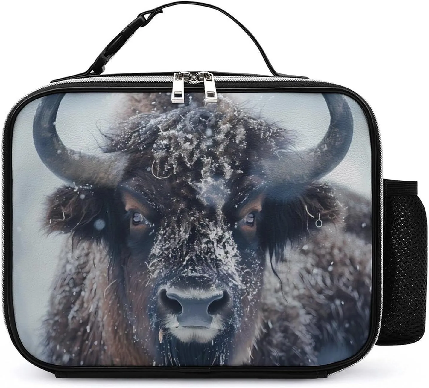 Bison Snowstorm Lunch Bag Insulated Lunch Box Container Reusable Lunch Tote Bag for Office Work Travel