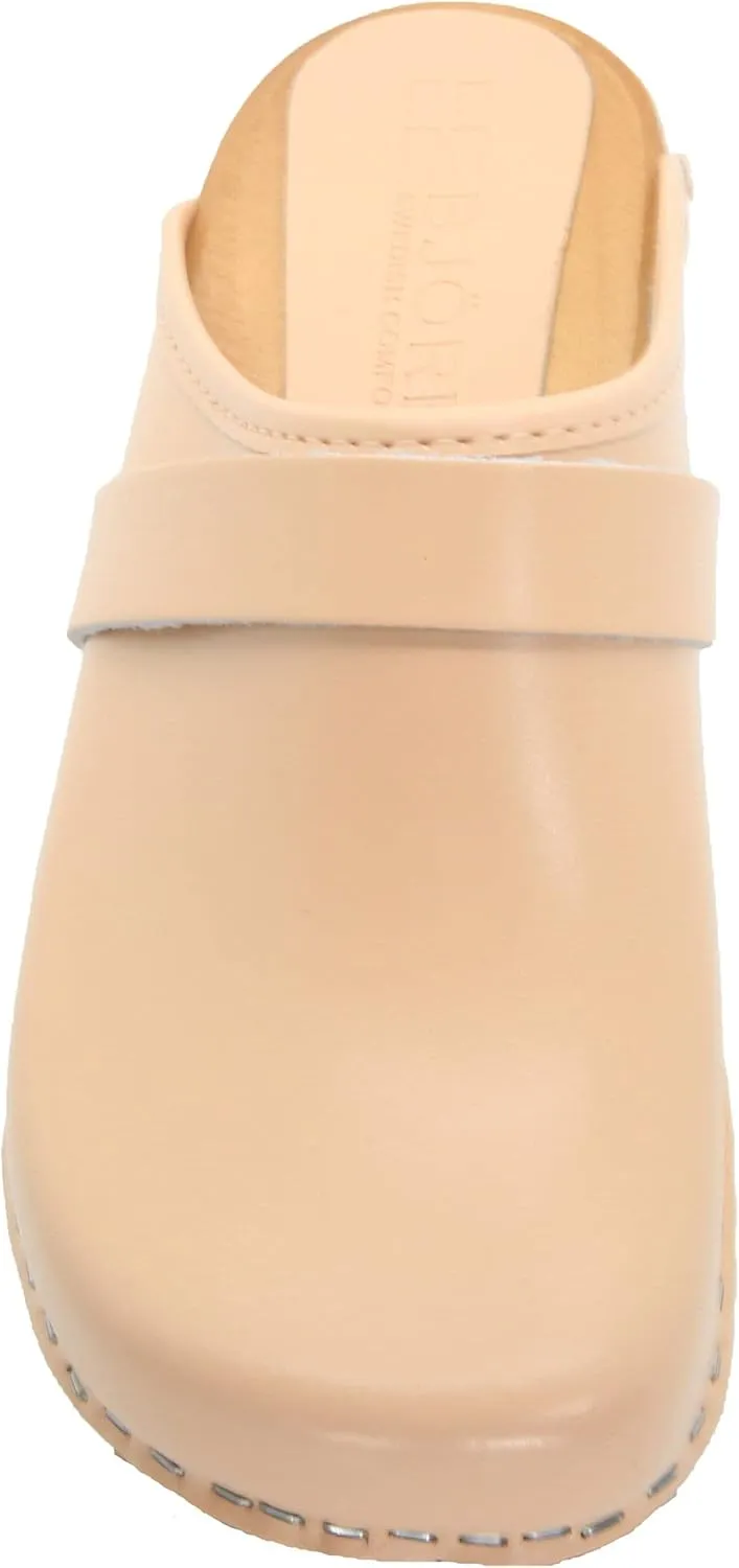 Bjork Maja Wood Open Back Leather Clogs
