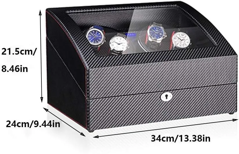 Black 4 6 Automatic Watch Winder Box,with Led Light, in Wood Shell and Leather, Piano Paint Exterior, Super Quiet Motor,E