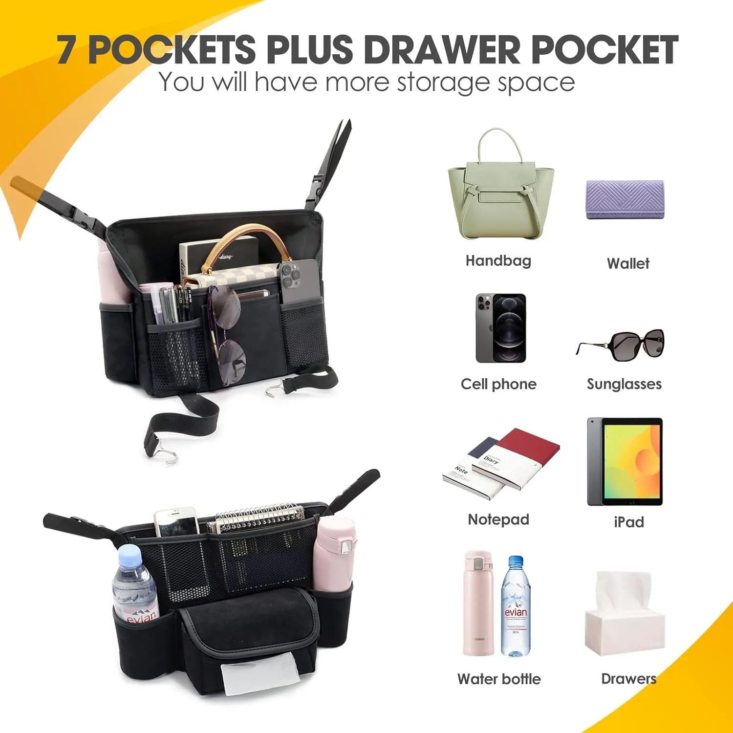 Black Car Handbag Holder Between Seats Suede Car Storage Large Capacity 7 Compartment Purse Phone Ipad Automotive Consoles Organizer Safe Barrier of Pet Kids…