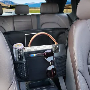 Black Car Handbag Holder Between Seats Suede Car Storage Large Capacity 7 Compartment Purse Phone Ipad Automotive Consoles Organizer Safe Barrier of Pet Kids…