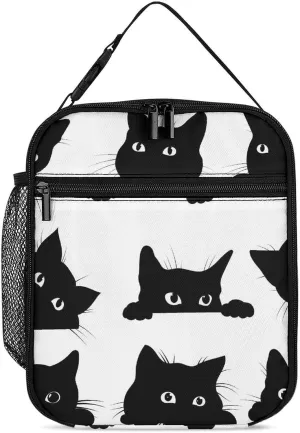 Black Cats Looking Reusable Lunch Bag Insulated Portable Lunch Box Bag Leak Proof Dining Bag Lunch Box Container Tote Pattern61