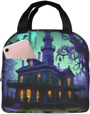 Black Haunted Mansion Print Insulated Lunch Bag For Men And Women,Portable Bag For Work,Picnic, And Travel
