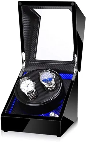 Black Watch Winder Box for Double Automatic Watches, Automatic Winder Case, with Blue Led Light, Super Quiet Motor Fashion/B