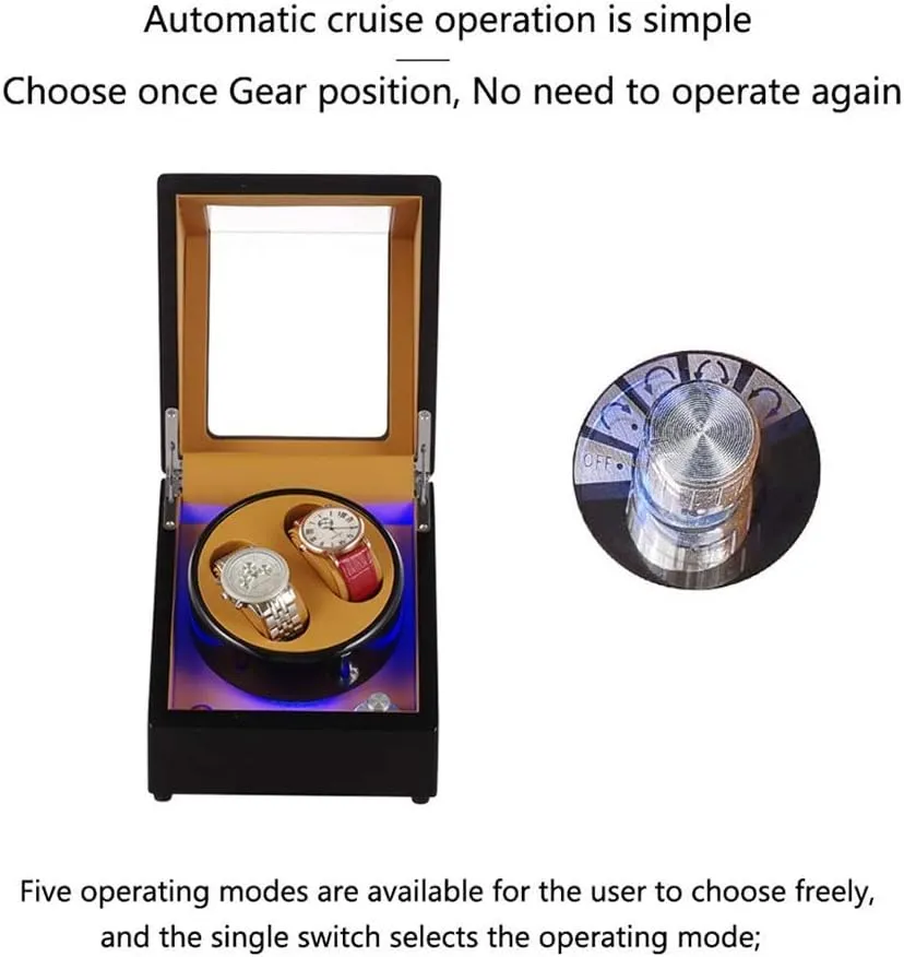 Black Watch Winder Box for Double Automatic Watches, Automatic Winder Case, with Blue LED Light, Super Quiet Motor Watch Winder Display Watch Box Watch Storage Gift