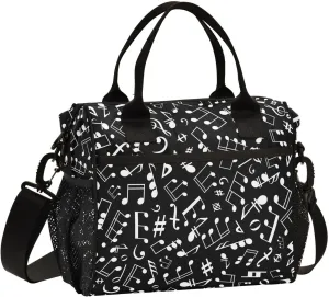 Black-white-musical-notation-pattern Insulated Cooler Lunch Bag for Women Men, Reusable Lunch box with Adjustable Shoulder Belt for Office Travel Picnic,S, Small