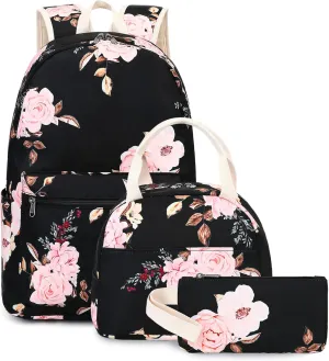 Bluboon School Backpack Set Girls Womens Laptop Bookbag Casual Daypack Fits 15 inch Laptop with Lunch Tote Bag and Pencil Bag