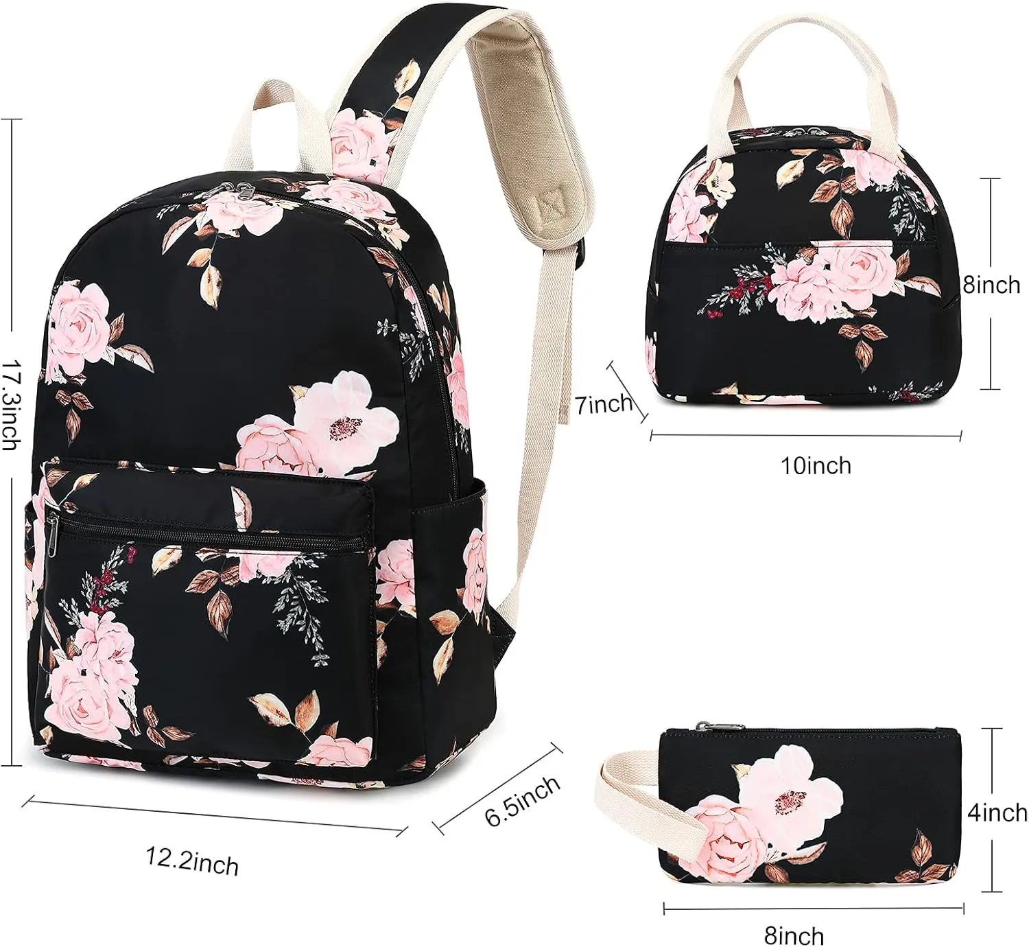 Bluboon School Backpack Set Girls Womens Laptop Bookbag Casual Daypack Fits 15 inch Laptop with Lunch Tote Bag and Pencil Bag