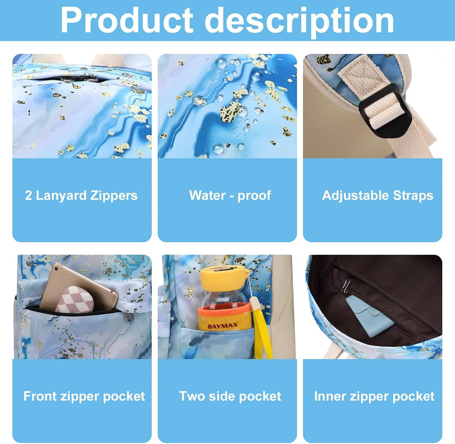 Bluboon Teen Girls School Backpack Kids Bookbag Set with Lunch Box Pencil Case Travel Laptop Backpack Casual Daypacks