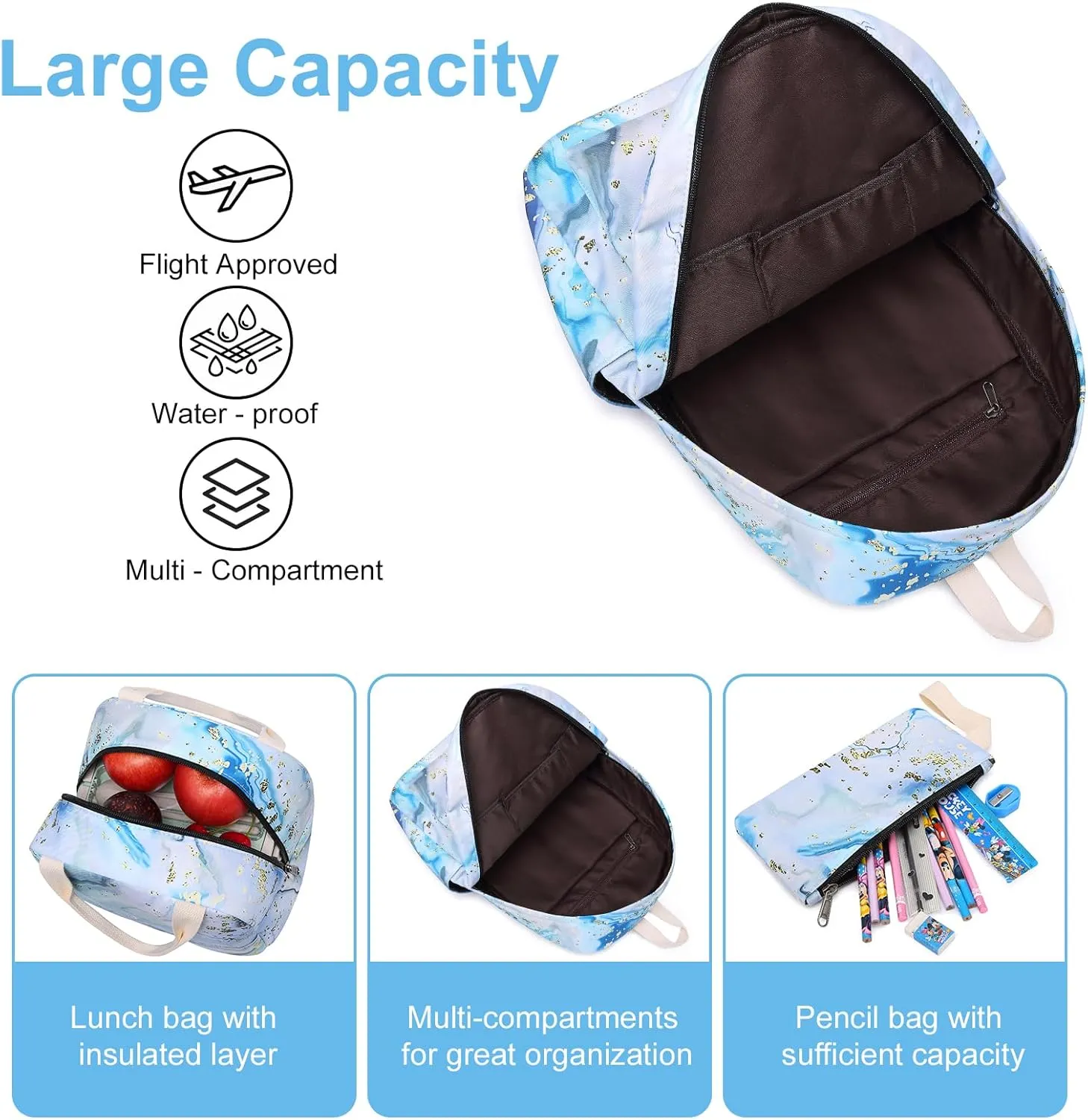 Bluboon Teen Girls School Backpack Kids Bookbag Set with Lunch Box Pencil Case Travel Laptop Backpack Casual Daypacks