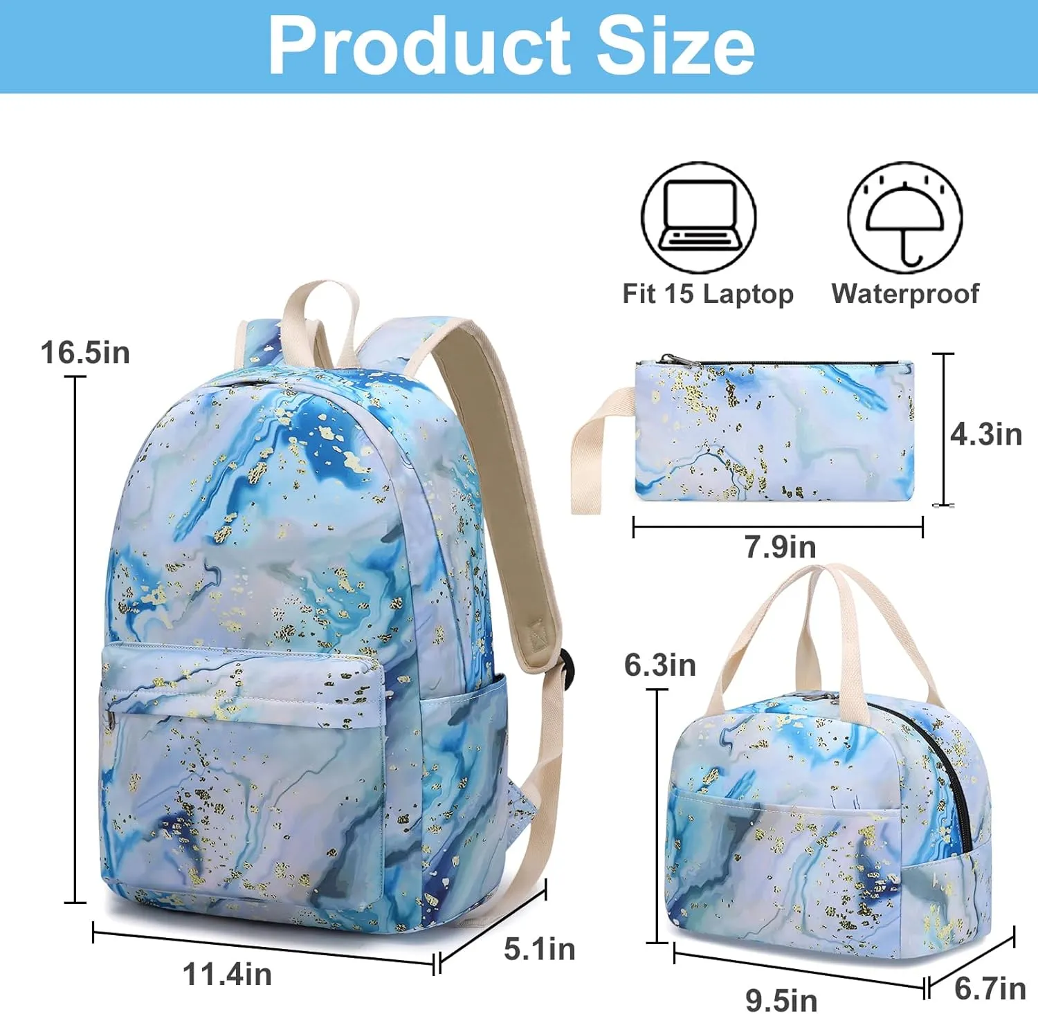 Bluboon Teen Girls School Backpack Kids Bookbag Set with Lunch Box Pencil Case Travel Laptop Backpack Casual Daypacks
