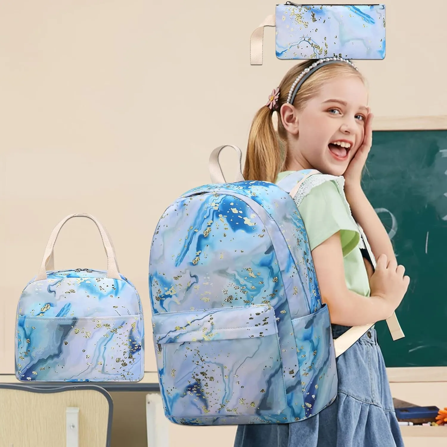 Bluboon Teen Girls School Backpack Kids Bookbag Set with Lunch Box Pencil Case Travel Laptop Backpack Casual Daypacks
