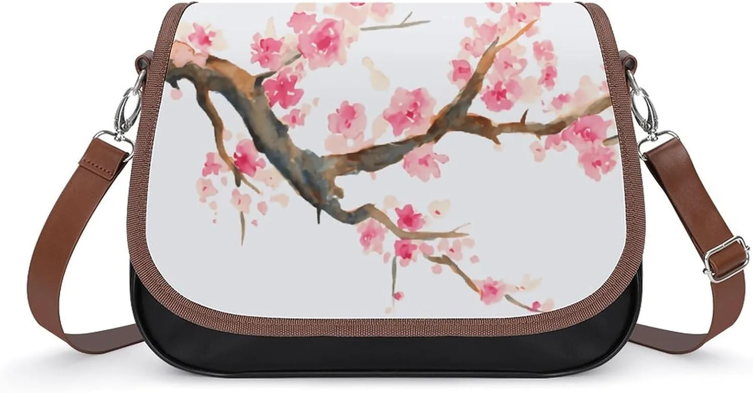 Blue And White Floral Toile Leather Shoulder Bag with Detachable Shoulder Strap Versatile for Daily Use