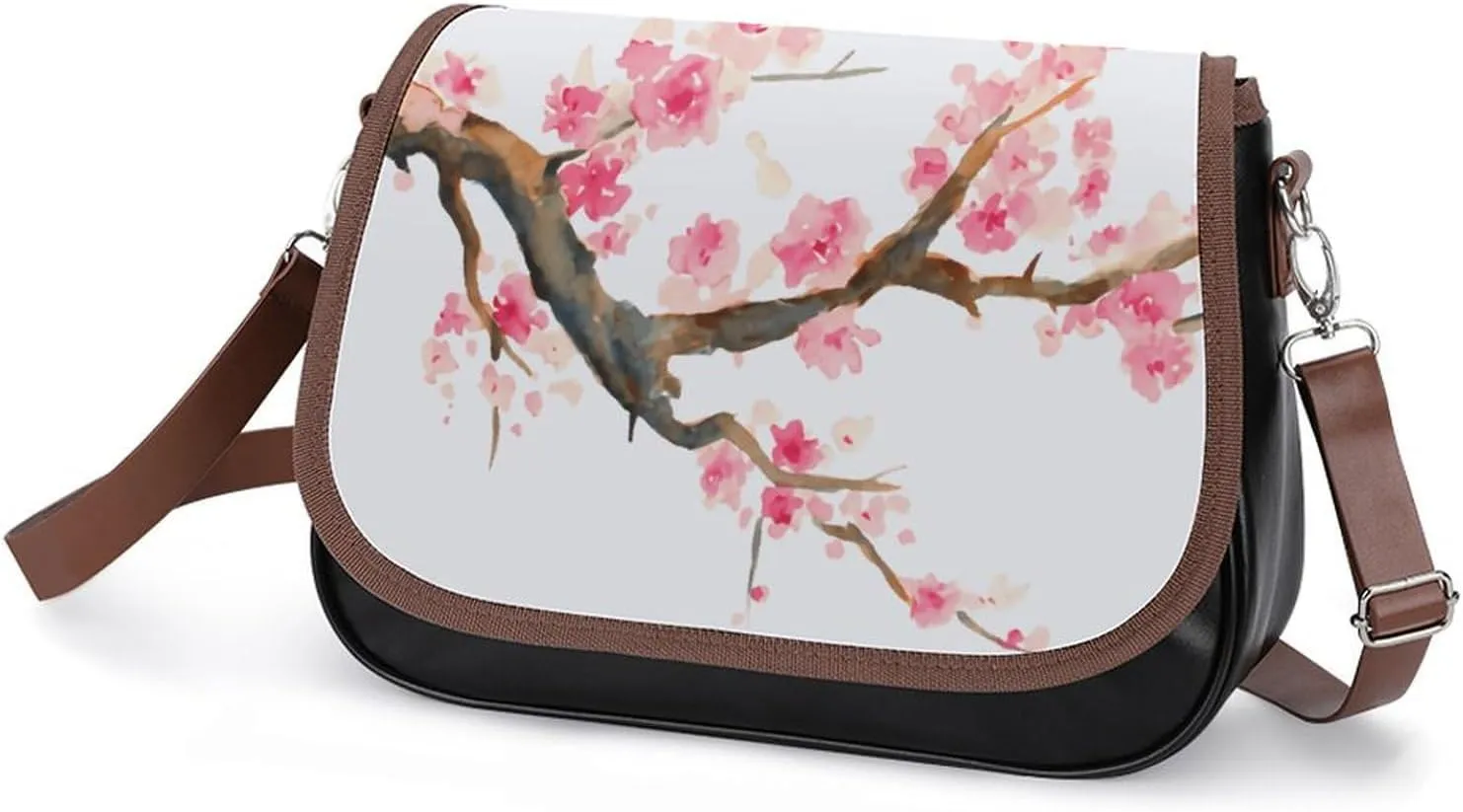 Blue And White Floral Toile Leather Shoulder Bag with Detachable Shoulder Strap Versatile for Daily Use