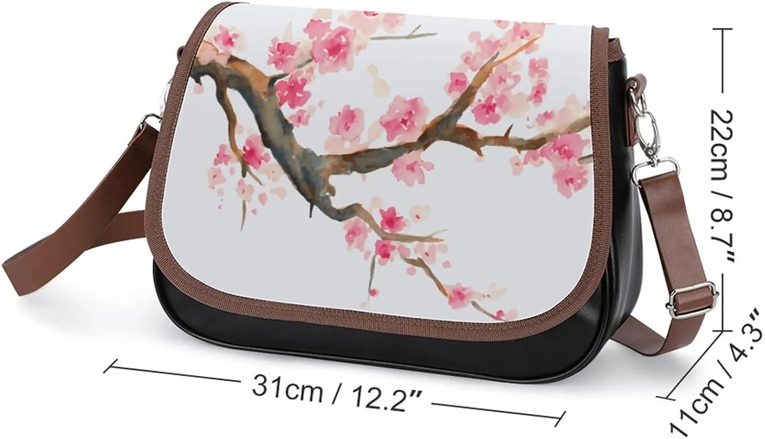 Blue And White Floral Toile Leather Shoulder Bag with Detachable Shoulder Strap Versatile for Daily Use