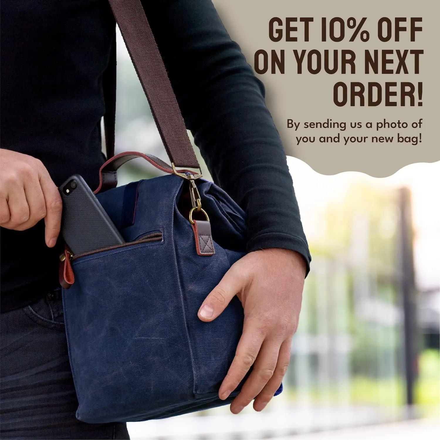 Blue Lunch Bag – Insulated Waterproof Lunch Box for Work, Picnic & Travel – Durable Medium-Size Canvas Lunch Bag for Women & Men – Leakproof & Stylish Dark Blue Lunchbox with Shoulder Strap