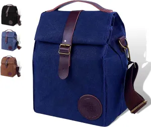 Blue Lunch Bag – Insulated Waterproof Lunch Box for Work, Picnic & Travel – Durable Medium-Size Canvas Lunch Bag for Women & Men – Leakproof & Stylish Dark Blue Lunchbox with Shoulder Strap