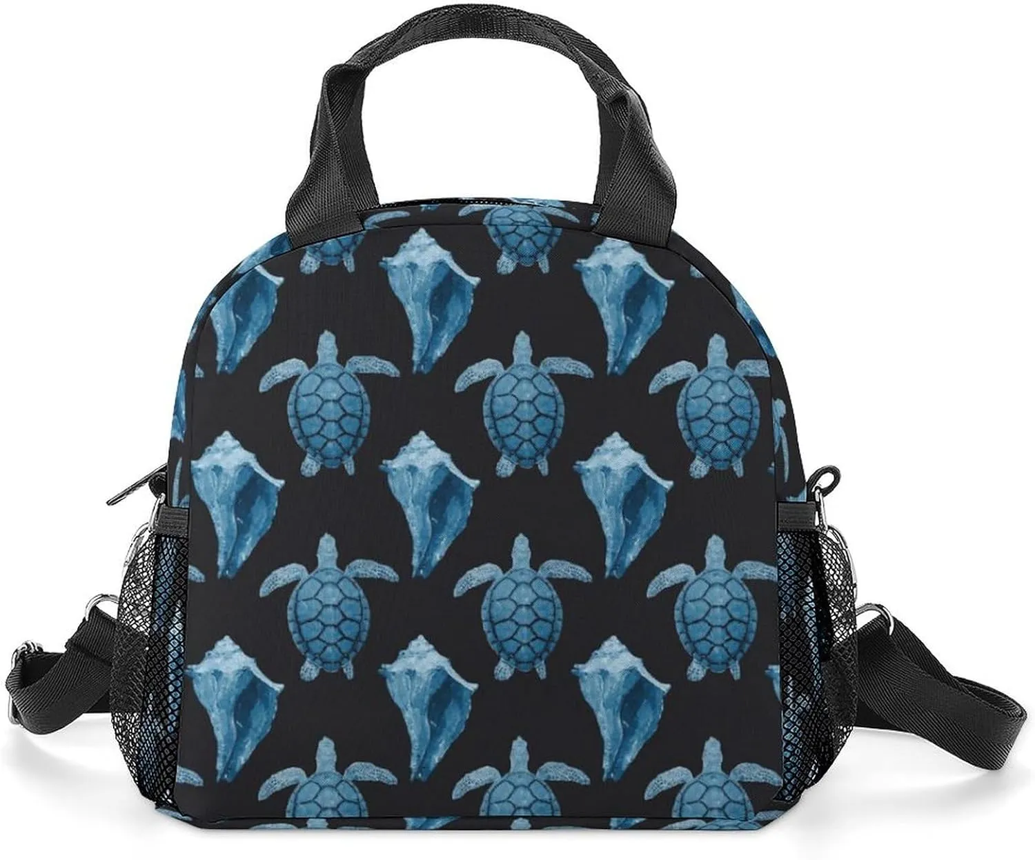 Blue Sea Turtles Conch Shell Portable Lunch Box Crossbody Bag Tote Insulated with Adjustable Strap Work Beach Picnic