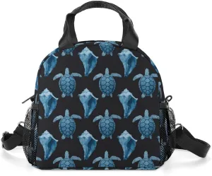 Blue Sea Turtles Conch Shell Portable Lunch Box Crossbody Bag Tote Insulated with Adjustable Strap Work Beach Picnic