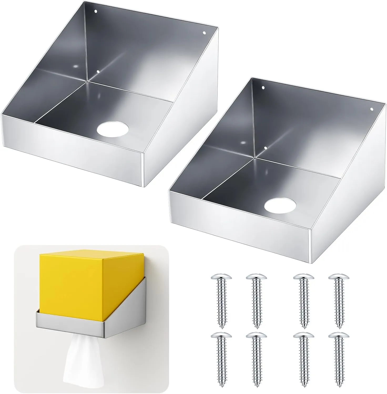 Blulu Set of 2 Rag in a Box Wall Mount Aluminum Dispenser Holder Storage Rack Organizer for Enclosed Race Trailer, Shop, Garage Storage, Silver, 9.7'' L x 9.7'' W x 6'' H