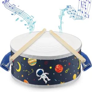 Boao Kids Drum Set for Toddler Over Age 6 Year Wooden Drum 8'' W x 3.7'' H Toys with Adjustable Strap and 2 Drumsticks Educational Kids' Musical Sensory Instruments for Birthday Gift(Blue,Space)