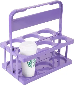 Bodaon 6 Cup Drink Carrier with Handle, Plastic Cup Holders for GrubHub/Doordash Delivery, Reusable Foldable Car Drink Caddy, Leakproof Food Delivery Accessories, 360° Secure Grip, Lavender