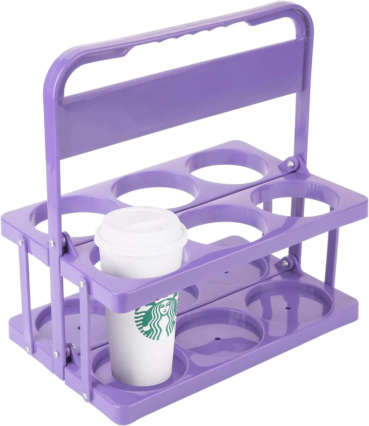 Bodaon 6 Cup Drink Carrier with Handle, Plastic Cup Holders for GrubHub/Doordash Delivery, Reusable Foldable Car Drink Caddy, Leakproof Food Delivery Accessories, 360° Secure Grip, Lavender