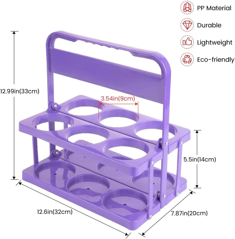 Bodaon 6 Cup Drink Carrier with Handle, Plastic Cup Holders for GrubHub/Doordash Delivery, Reusable Foldable Car Drink Caddy, Leakproof Food Delivery Accessories, 360° Secure Grip, Lavender