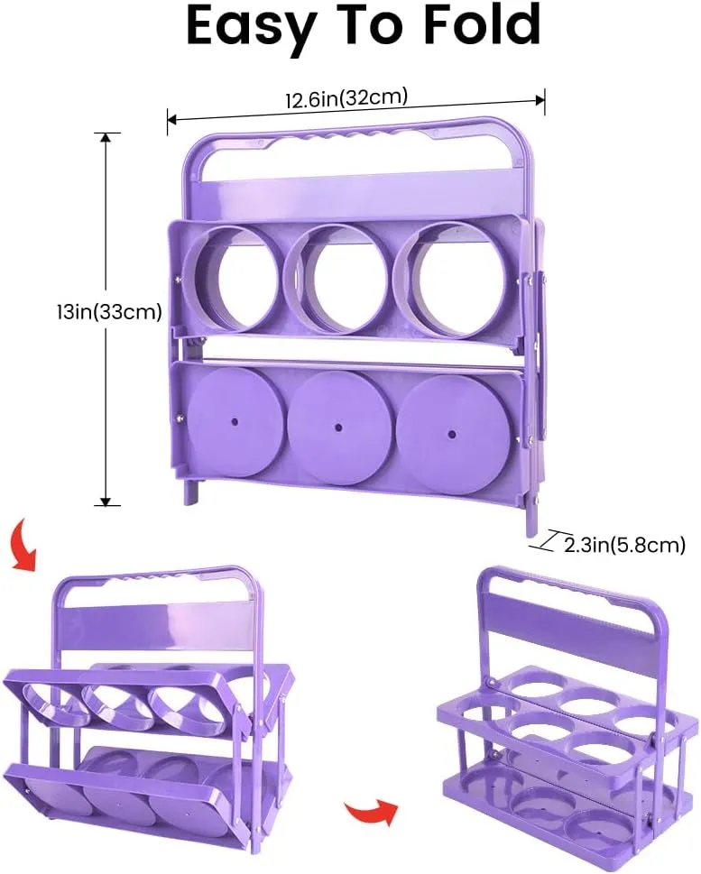 Bodaon 6 Cup Drink Carrier with Handle, Plastic Cup Holders for GrubHub/Doordash Delivery, Reusable Foldable Car Drink Caddy, Leakproof Food Delivery Accessories, 360° Secure Grip, Lavender