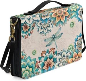 Boho Mandala Floral Bible Cover Bible Case for Women, Dragonfly Printed Bible Carrying Case Church Bag for Bible Study, Lightweight Bible Holder with Stap Bible Accessories, Green
